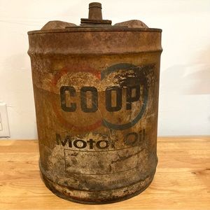 Vintage Coop Motor Oil 5 Gallon Can Rusty Metal Distressed